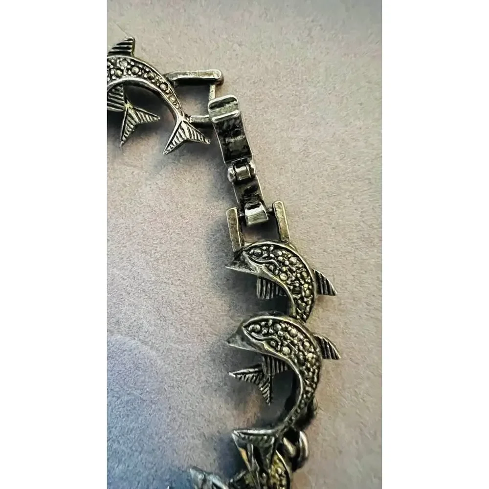 Vintage Marcasite Dolphin Link Bracelet